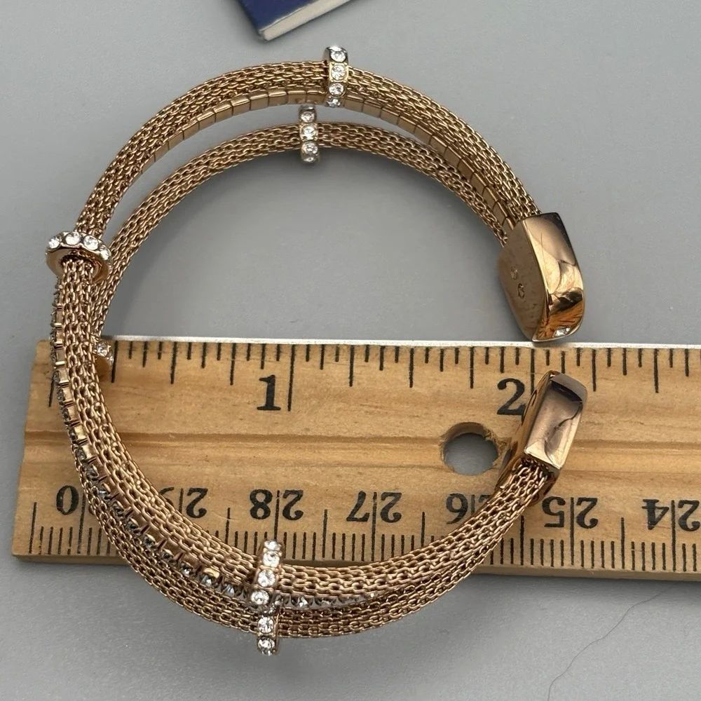 Swarovski Bracelet Cuff Crystals Flexible Mesh Small Rose Gold Plated